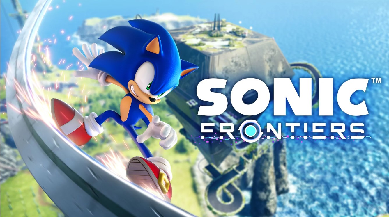 imagem do jogo Sonic Frontiers, com o personagem principal surfando